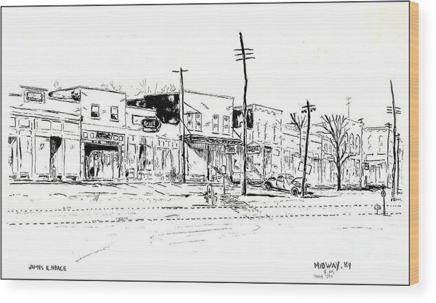 Ink Wood Print featuring the drawing Midway 1954 by David Neace CPX