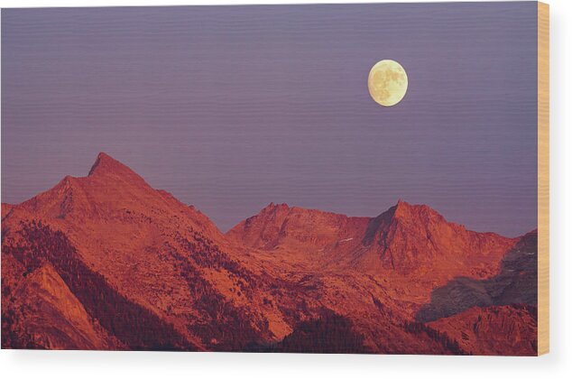 Moon Wood Print featuring the photograph Moon Over Alpenglow by Brett Harvey