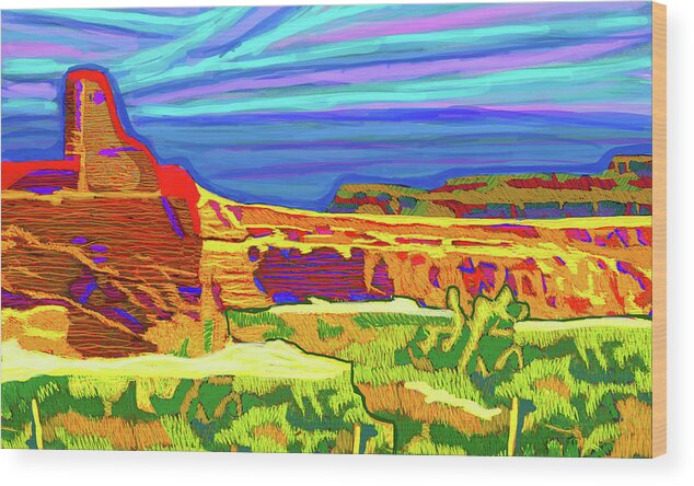 Sunrise Wood Print featuring the painting Morning At Chaco Canyon by Rod Whyte