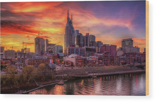 Nashville Skyline Wood Print featuring the photograph Nashville Skyline Sunset by Susan Rissi Tregoning