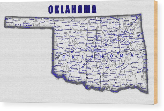 Oklahoma Wood Print featuring the digital art Oklahoma blue print work by David Lee Thompson