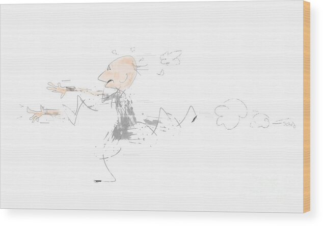 Humorous Wood Print featuring the digital art Old Man Running by Gabrielle Schertz