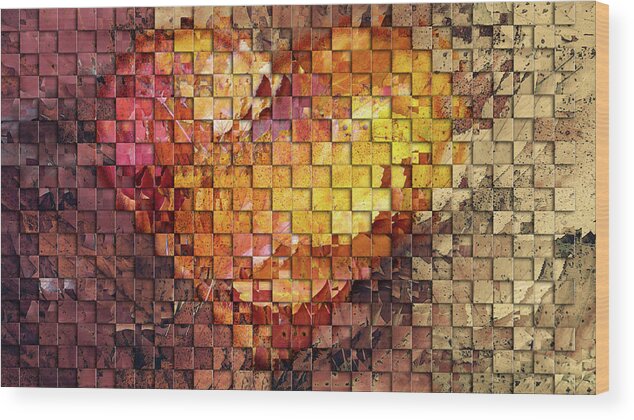 Love Wood Print featuring the digital art Orange Burning Heart Small Tiles by Jason Fink