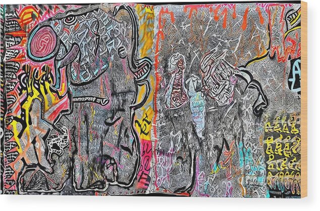 Graffiti Wood Print featuring the painting Painting Tsunami King Runs To Stand graffiti spra by N Akkash