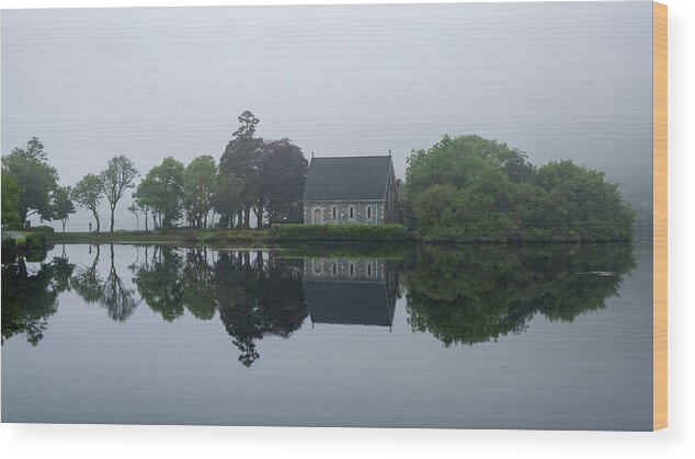 County Cork Wood Print featuring the photograph Panoramic St. Finbarr's Church oratory , Gougane Barra Ireland by Michalakis Ppalis