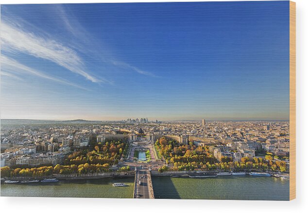 Paris Wood Print featuring the photograph Paris Panorama Vista from Eiffel Tower 2 by Maggie Mccall