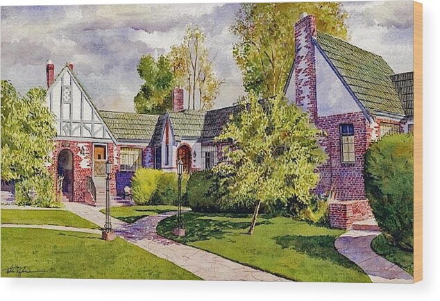  Wood Print featuring the painting Park View Bungalows by Tyler Ryder