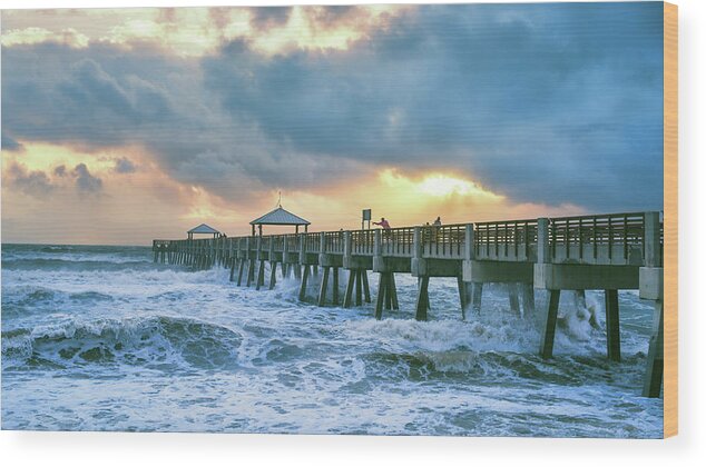 Pier Wood Print featuring the photograph Pierscape - Sunrise Fishing at Juno Pier by Laura Fasulo