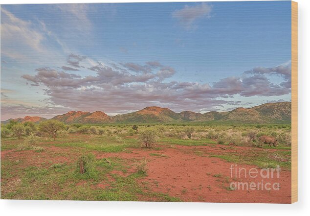 Lake Wood Print featuring the photograph Pilanesberg Sunset with Rhino by Brian Kamprath