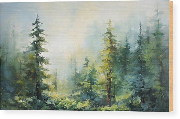 Evergreen Art Wood Print featuring the painting Pine Dreams - Evergreen Art by Lourry Legarde