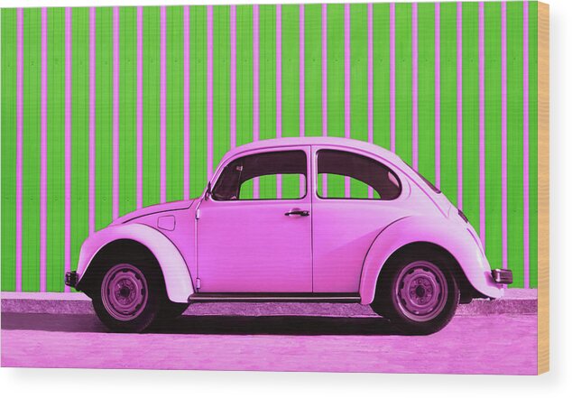 Car Wood Print featuring the photograph Pink Bug by Laura Fasulo