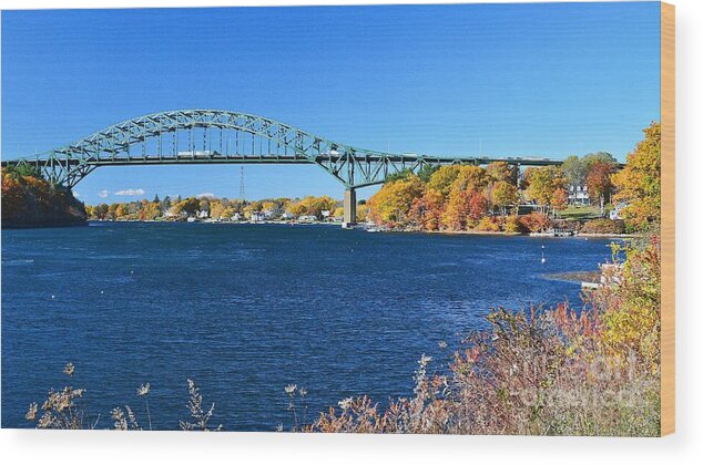 Maine Wood Print featuring the photograph Piscataqua River Bridge by Steve Brown