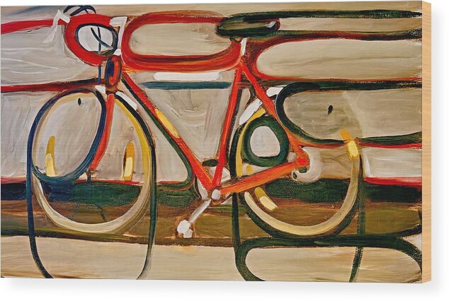  Wood Print featuring the painting Red Abstract Bicycle Art Print by Tommervik