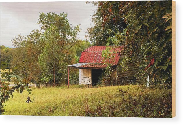 Red Roof Barn In Greenville County South Carolina Wood Print featuring the photograph Red Roof Barn In Greenville County South Carolina by Bellesouth Studio