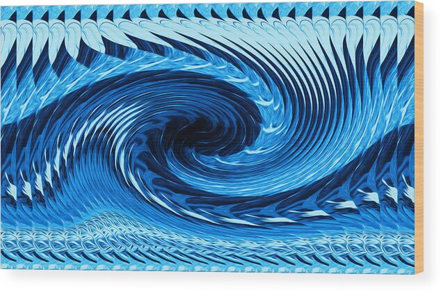 Abstract Art Wood Print featuring the digital art Fractal Rolling Wave Blue by Ronald Mills