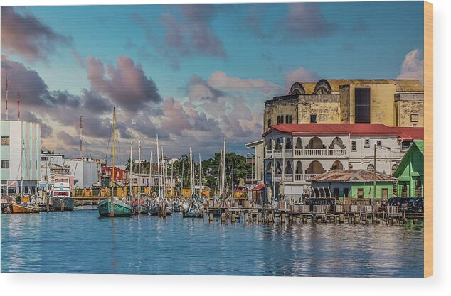 Bay Wood Print featuring the photograph Sailboats in Colorful Harbor of Belize by Darryl Brooks