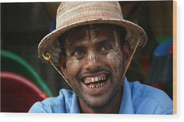 Smiling Man Wood Print featuring the photograph Smiling Burmese Man by Robert Bociaga