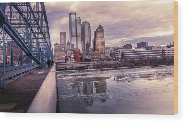 Pittsburgh Pennsylvania Wood Print featuring the photograph Smithfield Bridge To Downtown by Joyce Wasser