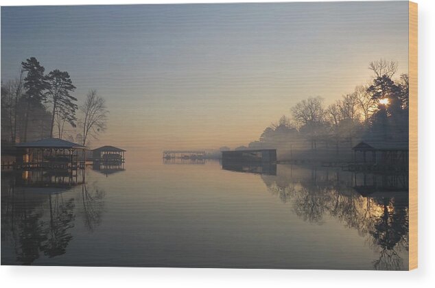 Lake Wood Print featuring the photograph Smoky Morning Lake Cove by Ed Williams