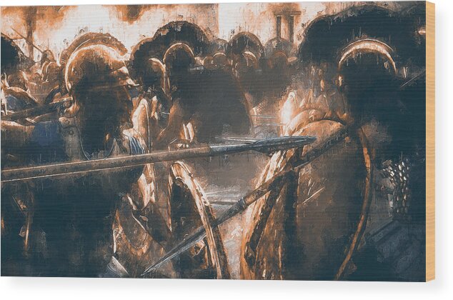 Spartan Warrior Wood Print featuring the painting Spartans at War, 02 by AM FineArtPrints