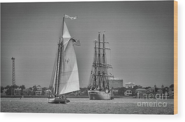 Spirit Of Sc Wood Print featuring the photograph Spirit of SC - US Coast Guard Eagle - Charleston by Dale Powell
