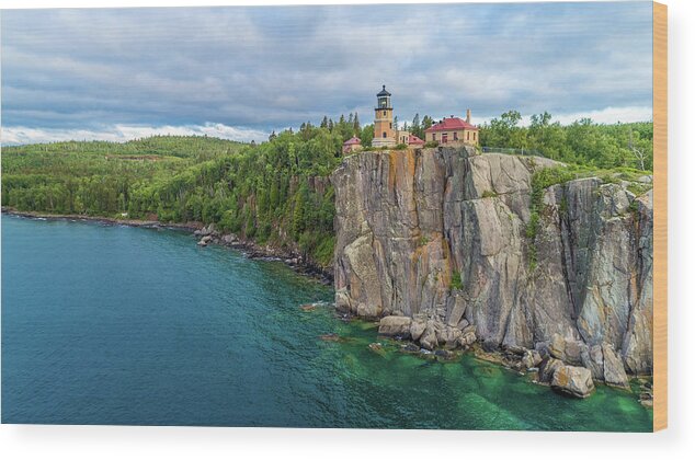 Split Rock Lighthouse Wood Print featuring the photograph Split Rock Lighthouse Aerial by Sebastian Musial