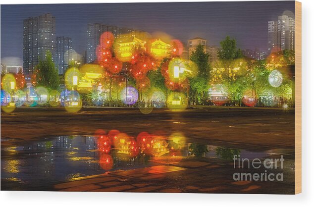 Goose Pagoda Wood Print featuring the photograph Square at Night by Iryna Liveoak
