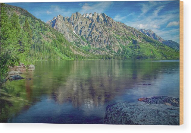 Wyoming Wood Print featuring the photograph Starting the Day at Jenny Lake by Marcy Wielfaert