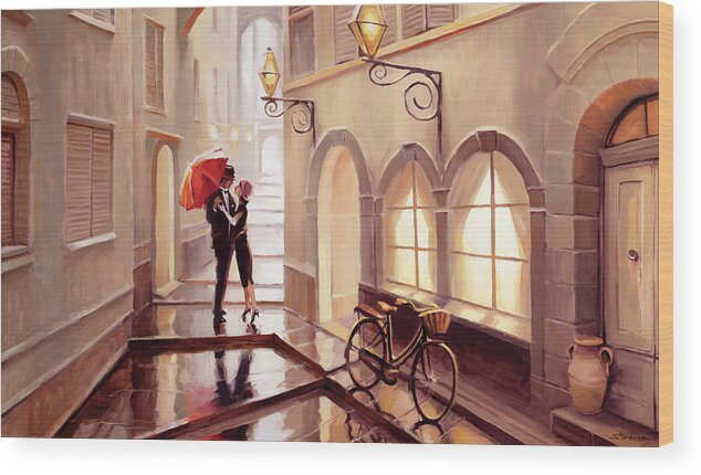 Love Wood Print featuring the painting Stolen Kiss 2 by Steve Henderson