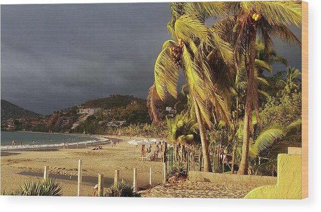 Zihuatanejo Wood Print featuring the photograph Storm Brewing at Sunset by Rosanne Licciardi