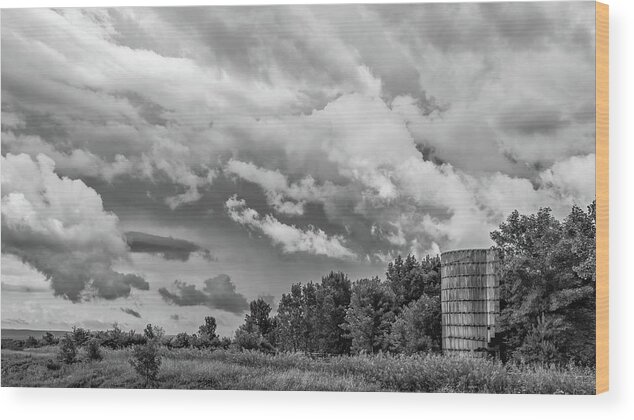 Clouds Wood Print featuring the photograph Storm Clouds Over an Abandoned Silo by Guy Whiteley