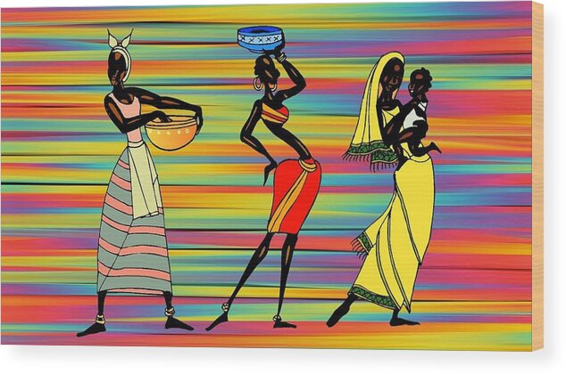 African Wood Print featuring the painting Stylized African Women by Nancy Ayanna Wyatt