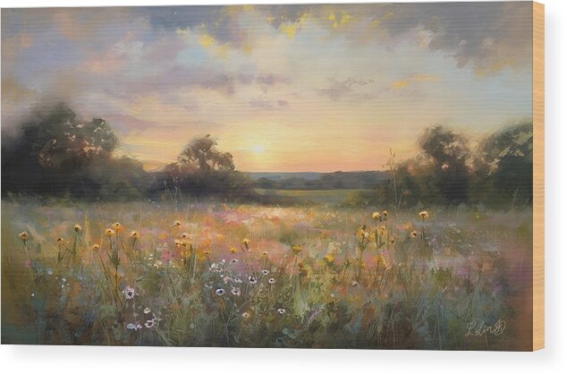 Summer Meadow Wood Print featuring the painting Summer meadows 2 by Lilia S