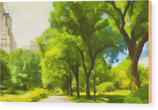 Central Park Wood Print featuring the digital art Summertime in Central Park by Alison Frank