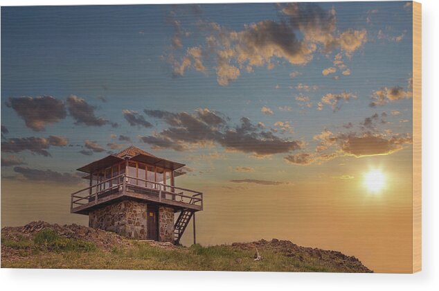  Wood Print featuring the photograph Sunset at the Tower by Laura Terriere