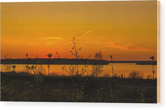 Dawn Wood Print featuring the photograph Sunset Lake View by William Mevissen