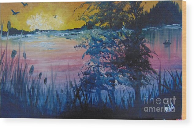 Lake Wood Print featuring the painting Sunset on the Lake by Saundra Johnson