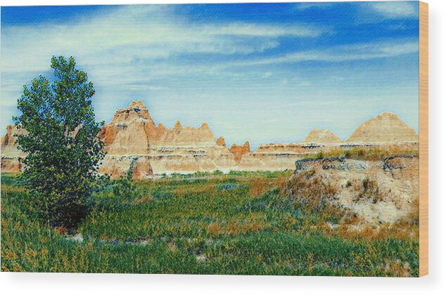 Badlands National Park Wood Print featuring the mixed media The Beauty of the Badlands National Park by Ally White