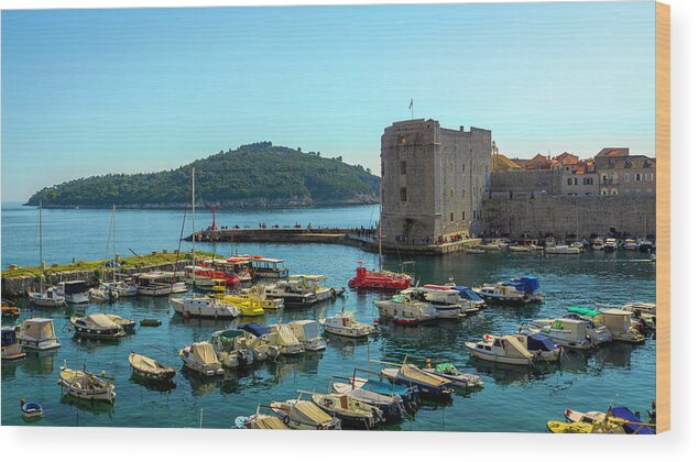 Dubrovnik Harbor Wood Print featuring the photograph The Boats in Dubrovnik Harbor by Lindsay Thomson
