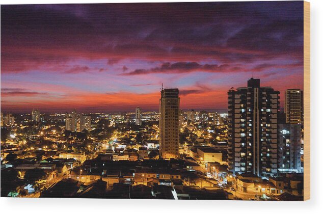 Scenics Wood Print featuring the photograph The colors of winter in a magnificent sunset over the city. by CRMacedonio
