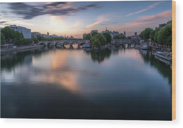 Blue Hour Wood Print featuring the photograph The Seine River by Serge Ramelli