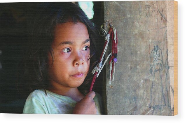 Tribal Girl Wood Print featuring the photograph Tribal girl at the front door by Robert Bociaga