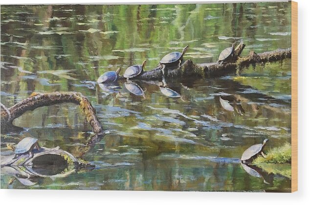 Lake Wood Print featuring the painting Turtle Town by Judy Rixom
