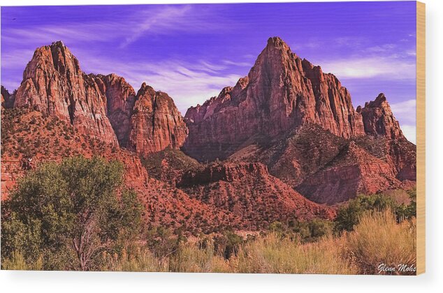 Twin Mountains. Zion National Park Wood Print featuring the photograph Twin Mountains by GLENN Mohs