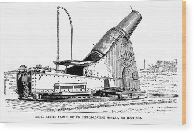 Engraving Wood Print featuring the drawing United States 12 inch Howitzer by Benoitb