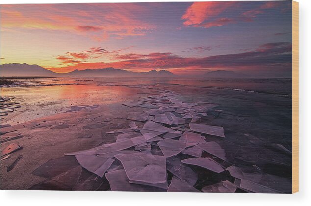 Utah Lake Wood Print featuring the photograph Utah Lake Ice Sunrise by Wesley Aston