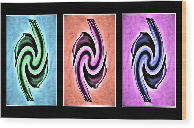 Living Room Wood Print featuring the digital art Vases in Three - Abstract Black by Ronald Mills