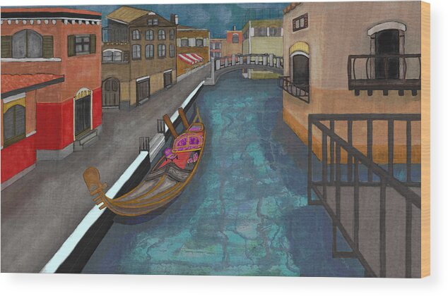 Venice Wood Print featuring the digital art Venice a Raining Day by Rose Lewis