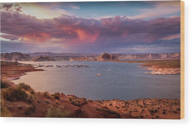 Sunset Wood Print featuring the photograph Wahweap Bay Sunset by Bradley Morris