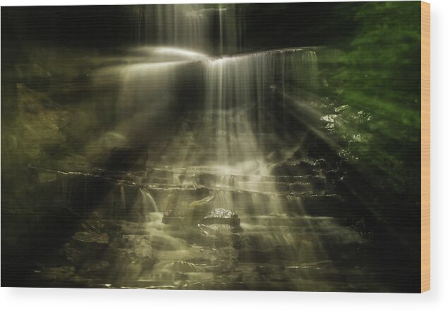 Waterfall Explosion Of Light Wood Print featuring the photograph Waterfall Explosion Of Light by Dan Sproul